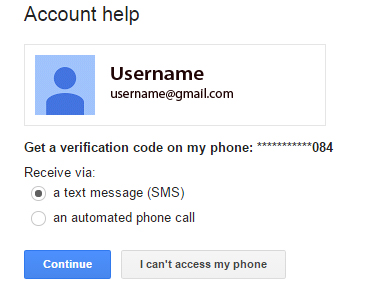 gmail forgot password - verification code on phone