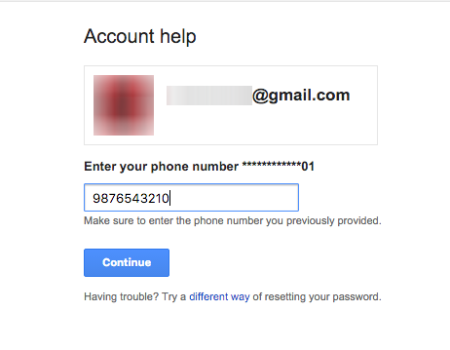 reset google password